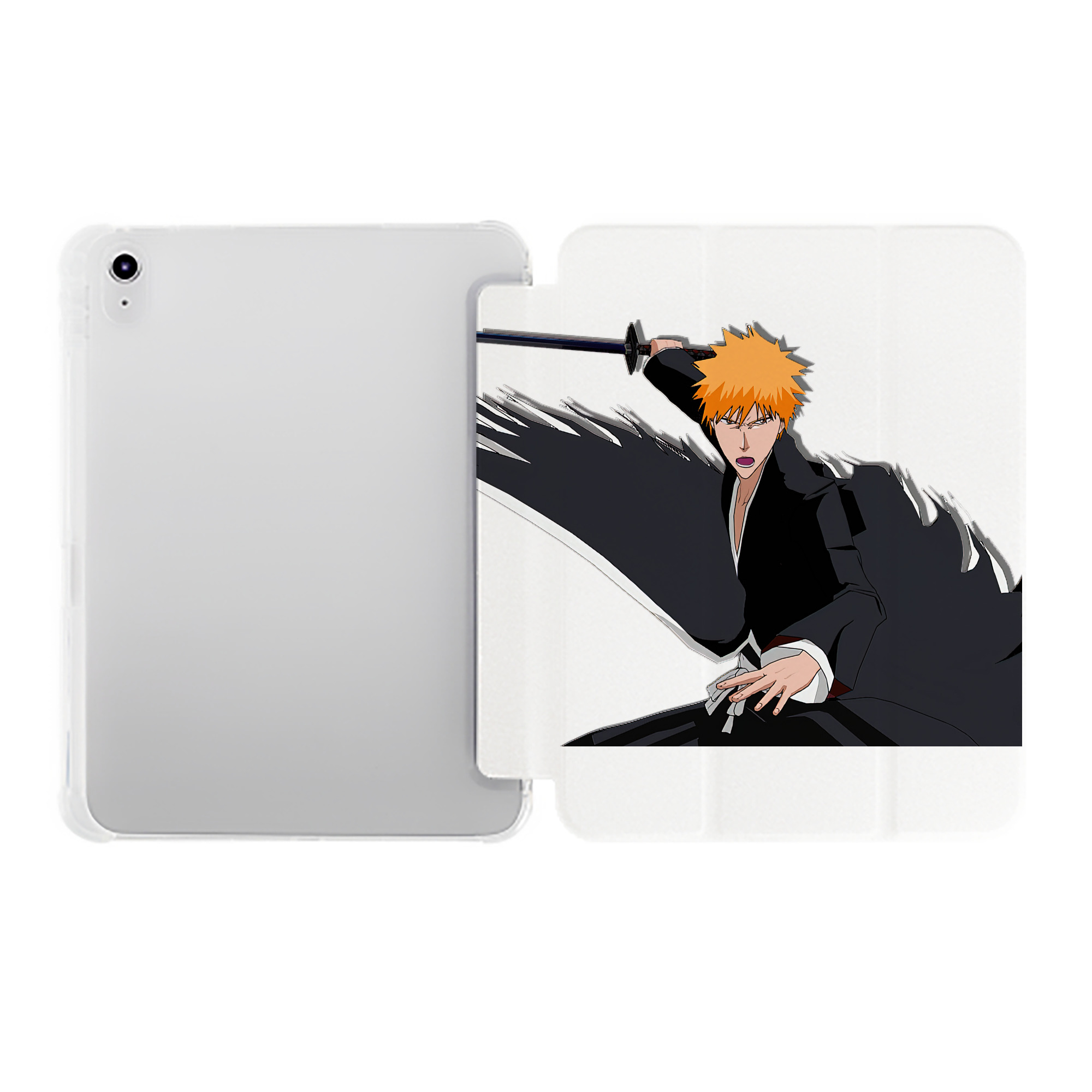 （画像用） ブリーチ 黒崎一護（くろさき いちご）BLEACH Kurosaki Ichigo IPad ケース ペン収納付き 三つ折りスタンド PUレザー×シリコン 対応機種9.5/10.5/10.9インチ